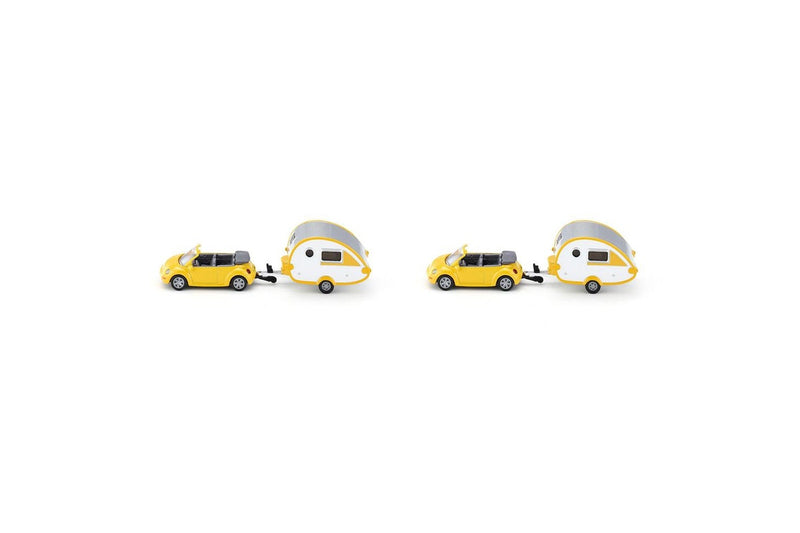 2x Siku 1629 Car w Caravan Yellow Diecast Metal Kids Children Play Toy 3y+