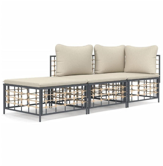 3 Piece Garden Lounge Set with Cushions Anthracite Poly Rattan vidaXL