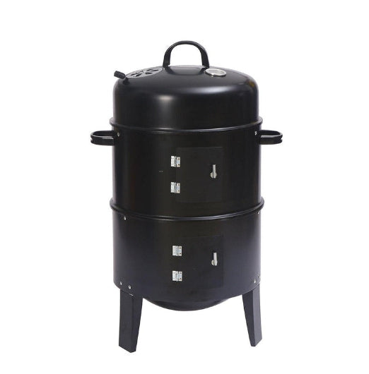 3in1 Portable Charcoal BBQ Vertical Smoker Roaster Grill Steel Water Steamer