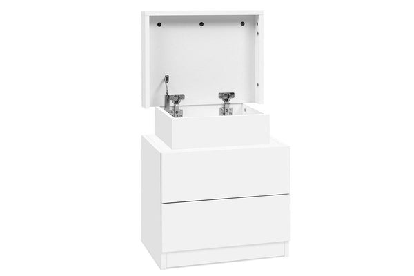 Artiss Bedside Table 2 Drawers Lift-up Storage - COLEY White