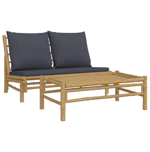 2 Piece Garden Lounge Set with Dark Grey Cushions Bamboo vidaXL