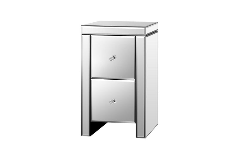Oikiture Bedside Table Mirrored Storage Cabinet