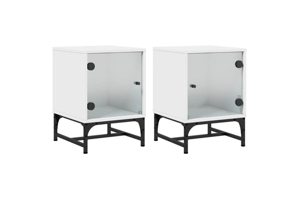 Bedside Cabinets With Glass Doors 2 Pcs White 35X37x50 Cm Bedside Tables