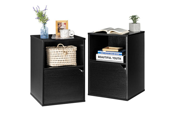 Giantex Set of 2 Nightstand Modern Bed Side Table,Black