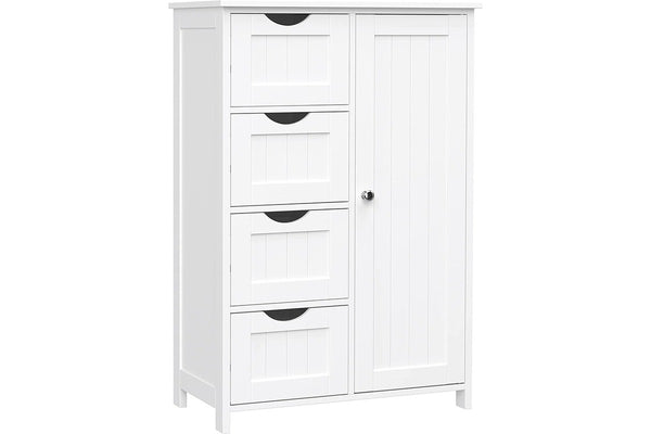 Wooden Storage Cabinet Unit with 4 Drawers, Single Door and adjustable Shelf