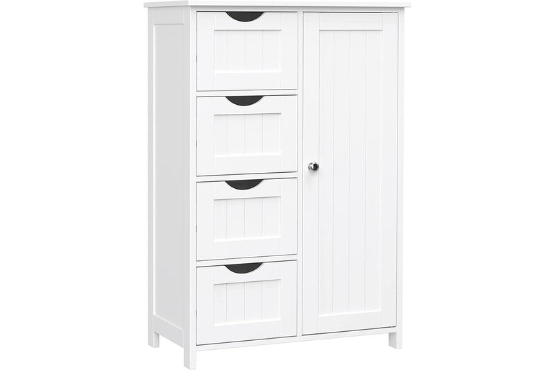 Wooden Storage Cabinet Unit with 4 Drawers, Single Door and adjustable Shelf