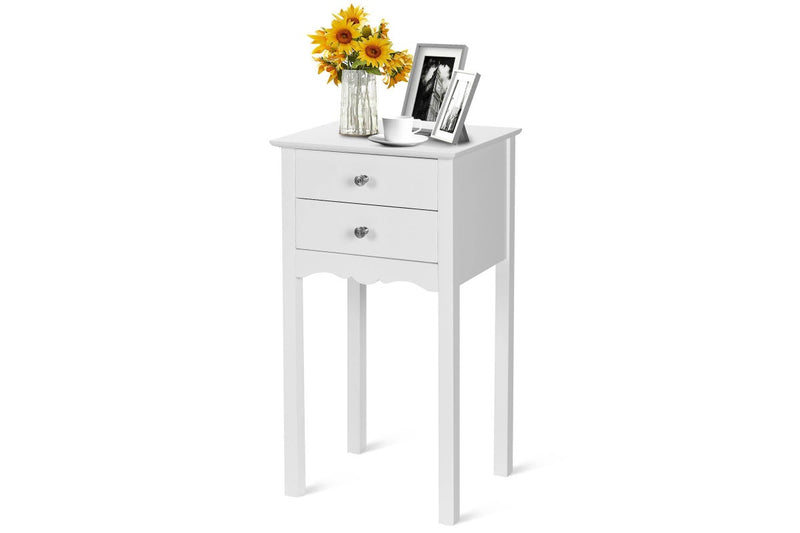 Giantex Side Table Nightstand Home Office End Table w/2 Drawers Accent Table BedsidStorage Table White