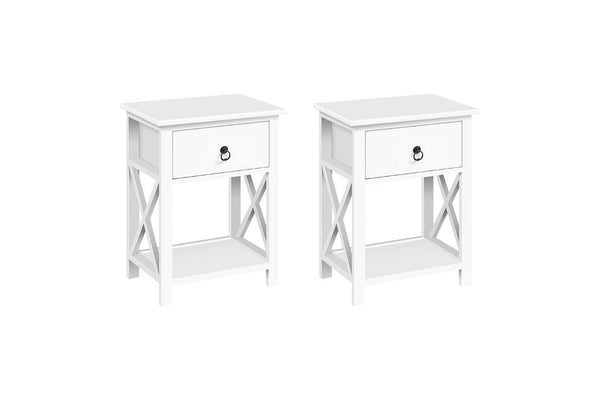 Artiss 2 X Bedside Table 1 Drawer with Shelf - EMMA White