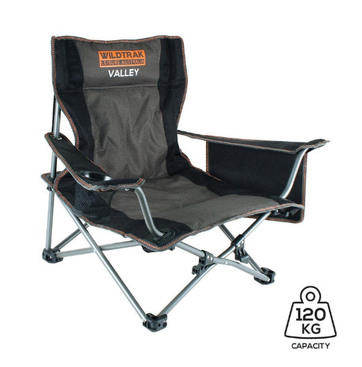 Wildtrak Valley 81x60cm Event Chair Outdoor Beach Seat w Cup Holder Grey Black
