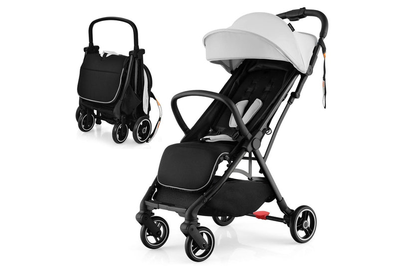 Giantex Folding Infant Stoller Portable Baby Stroller w/ Adjustable Canopy Self-Standing Gravity Folding Design Grey