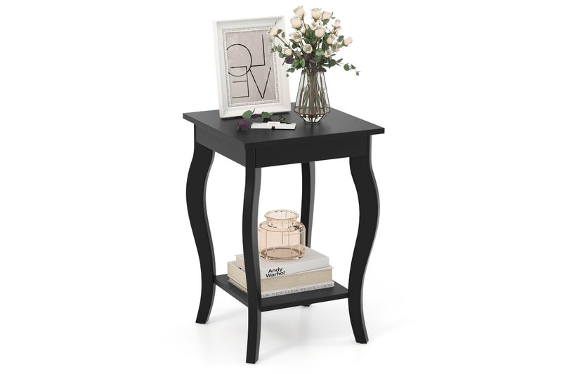 Giantex 2-Tier Bedside Table Accent End Tables w/Open Storage Shelves Home Office Plant Stand Side Table Black