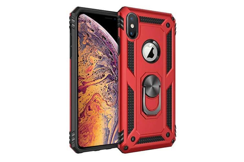 For Apple iPhone XS Max Case, Military Grade 360 Degree Rotating Metal Magnetic Ring Car Mount Holder Kickstand Shockproof Heavy Duty Cover (Red)