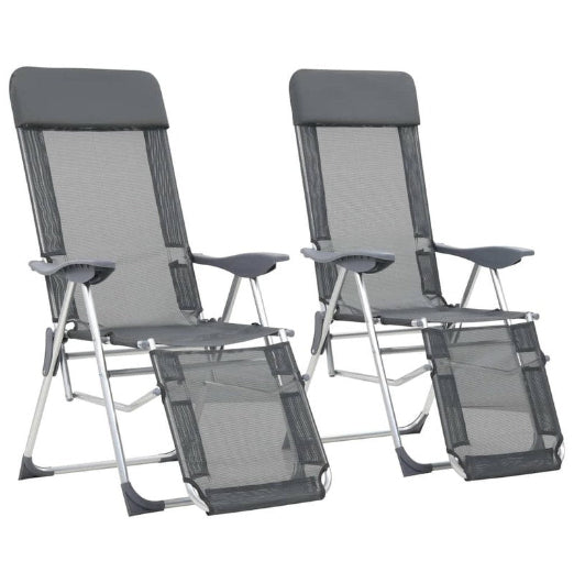Folding Camping Chairs with Footrests 2 pcs Grey Textilene vidaXL