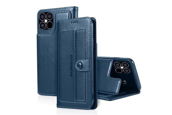 For Apple iPhone 12 Mini Case SupRShield Pro Luxury Wallet Leather Flip Magnetic Stand Case Cover (Navy Blue)