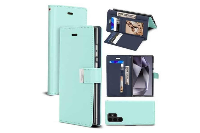 Goospery Samsung Galaxy S24 Ultra Rich Diary Wallet Flip Case Leather Card Slots Magnetic Cover (Aqua)