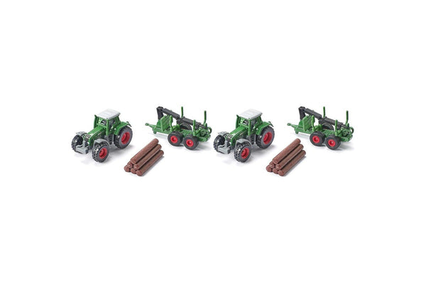 2x Siku 1645 Fendt Tractor w Forestry Trailer Diecast Metal 147mm Kids Toy 3y+
