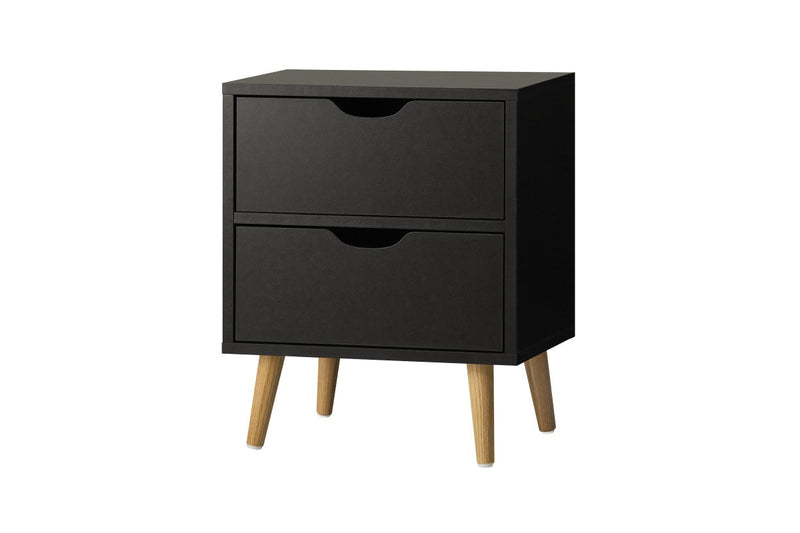 Oikiture Bedside Tables 2 Drawers Side Table Black
