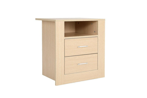Bedside Table Side Storage Cabinet Nightstand Bedroom 2 Drawer 1 Shelf Zuri Oak Bedside Tables