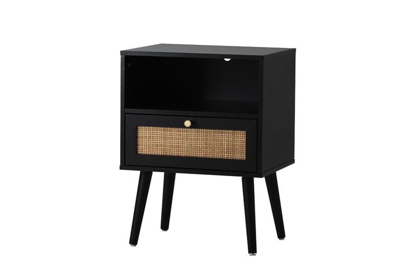 Oikiture Bedside Table Rattan Black