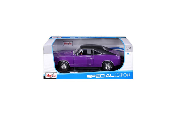 Maisto 1:18 1969 Dodge Charger R T Purple with Black Roof Model Car Toy 3y+