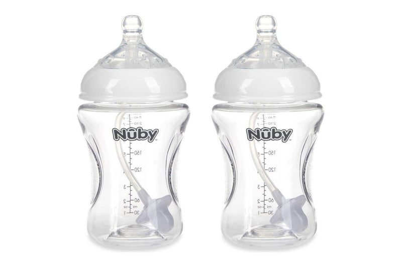 2x Nuby Tritan Baby Anti-Colic Clear Drinking Bottle w 360 Weighted Straw 270ml