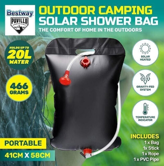 20L Camp Shower Bag Solar Heat Water Pipe Portable Camping Hiking Travel Outdoor