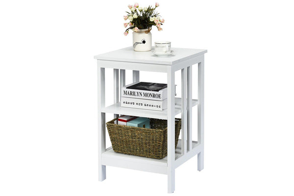 Giantex 3-Tier Bedside Table Nightstand Storage Display Shelf End Table, White