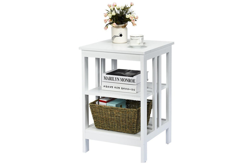 Giantex 3-Tier Bedside Table Nightstand Storage Display Shelf End Table, White