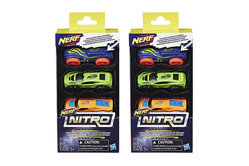2x 3pc NERF Nitro Foam Car Vehicle Kids Children 5y+ Play Toys Assorted Colour