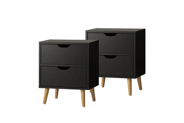 Oikiture 2 X Bedside Tables Side Table Bedroom Furniture Black