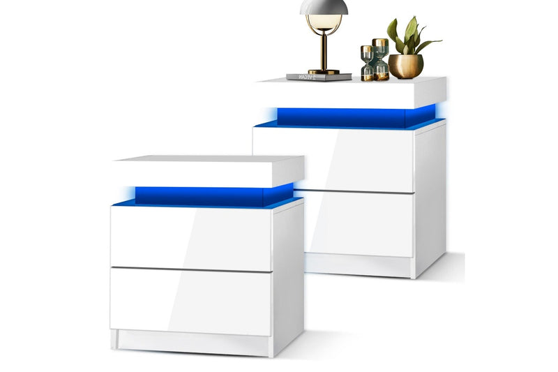 Oikiture Bedside Tables Set of 2 LED White