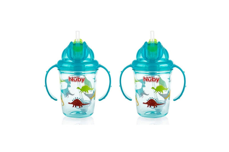 2x Nuby Tritan Weighted Sipping Straw Flip It Drinking Cup 240ml 12m+ Assorted
