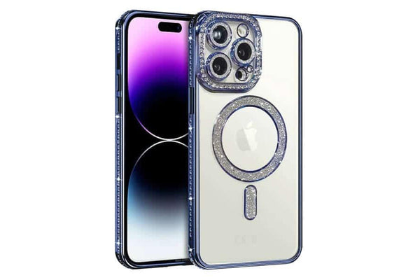 For Apple iPhone 13 Pro Case, MagSafe Magnetic Diamond Rhinestone Glitter Cute Crystal Bling Full Camera Lens Protector Shockproof Cover – Blue