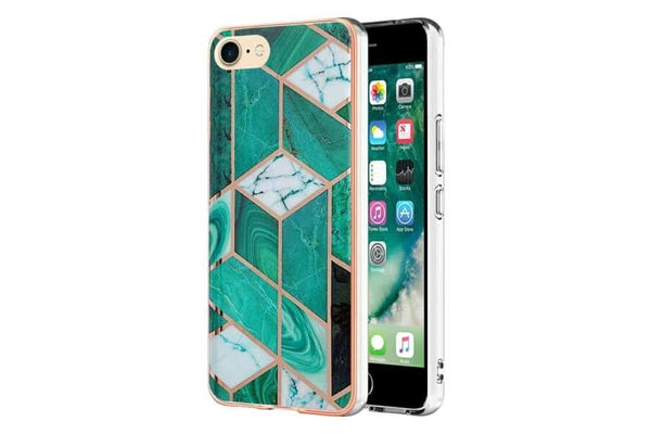 For Apple iPhone SE 2020 /SE2022 Case Hard back Marble Pattern Slim Design Enhanced Camera and Screen Protection Girls and Women Cover (Ocean Green)
