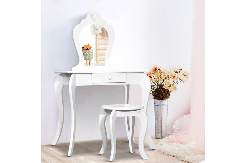 Keezi Kids Dressing Table Stool Set Vanity Mirror Princess Children Makeup White