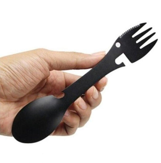 Multifunctional Stainless Steel Fork And Spoon Black Camping Cooking Utensils