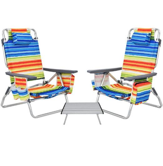 Costway 2-Pack Folding Backpack Beach Chair Table Set 5-Position Outdoor Reclining Chair Yellow