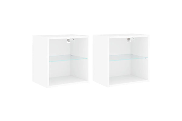 Bedside Cabinets with LED Lights Wall-mounted 2 pcs White vidaXL