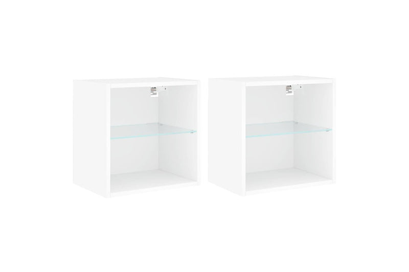 Bedside Cabinets with LED Lights Wall-mounted 2 pcs White vidaXL
