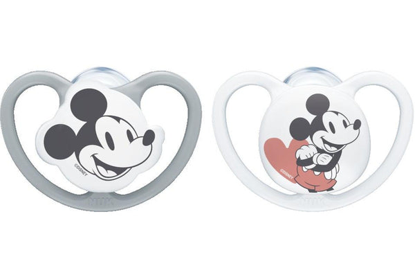 NUK: Silicone Space Soothers Mickey - 6-18 months Grey (2 Pack)