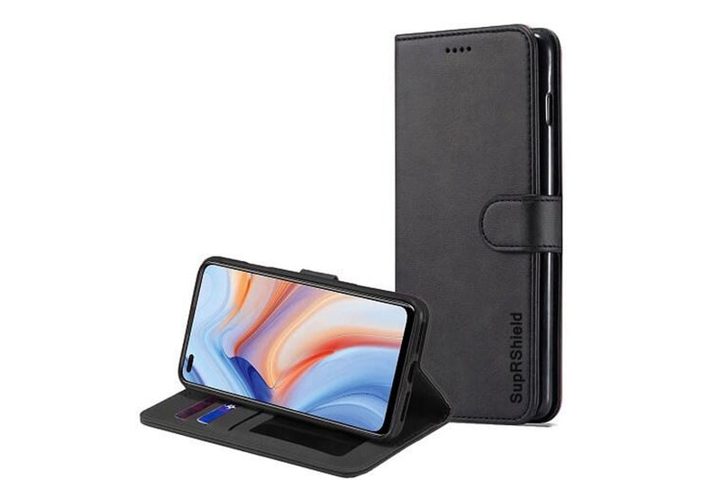 For Oppo Reno4 5G Case SupRShield Wallet Leather Flip Magnetic Stand Case Cover (Black)