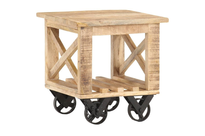 Side Table with Wheels 40x40x42 cm Rough Mango Wood vidaXL