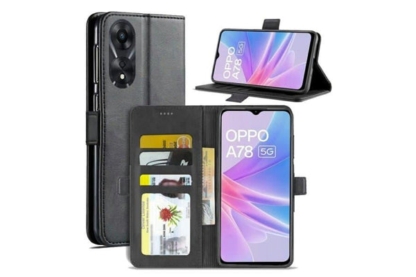 For Oppo A78 4G Case, SupRShield Wallet Leather Flip Magnetic Stand Case Cover (Black)