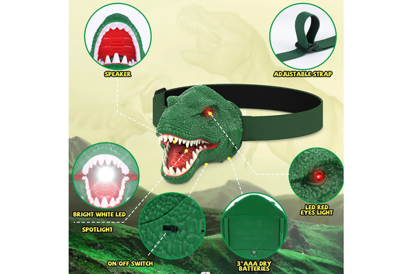 Costcom Dinosaur Headlamp for Kids with Adjustable Headband Camping Essentials