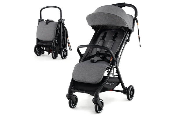Costway Folding Stoller Portable Stroller w/Adjustable Canopy Gravity Self-Standing Dark Grey