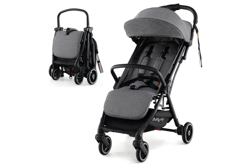Costway Folding Stoller Portable Stroller w/Adjustable Canopy Gravity Self-Standing Dark Grey
