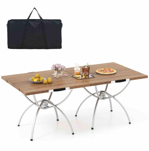 Costway Set of 2 Folding Camping Table Extendable Picnic Table Aluminum Frame w/Carrying Bag