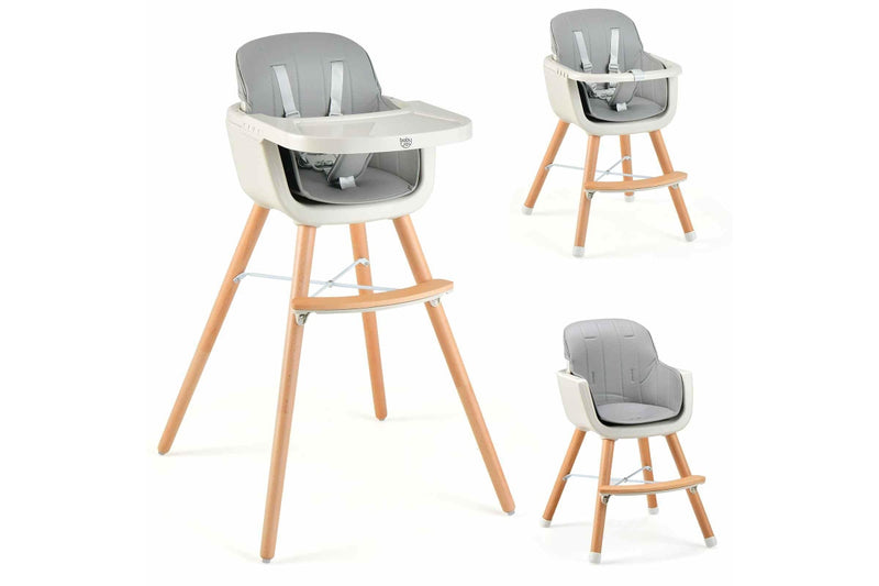 Giantex Baby High Chair Infant Feeding Chair Wood Eating Dining Chair Adjustable Tray & Footrest Grey