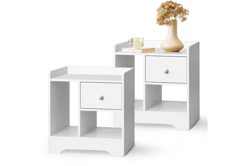 Oikiture Bedside Tables Set of 2 Nightstand Shelf White