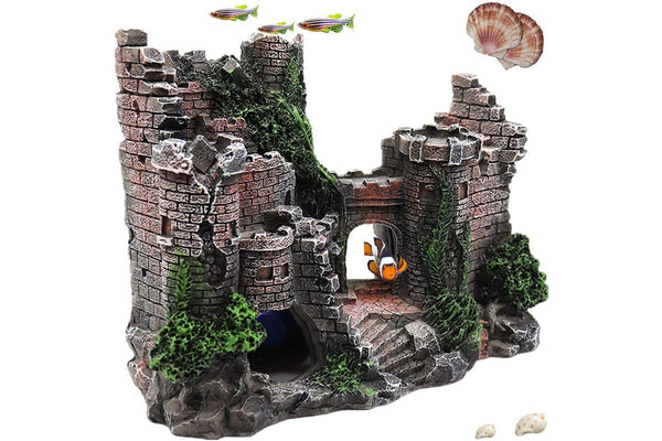 Costcom Aquarium Fish Tank Ancient Castle Tower Hide Cave Resin Building Rock Decoration